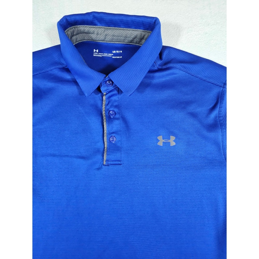 Under Armour Mens HeatGear Polo Shirt Blue Short Sleeve Loose Fit 1290140 LG